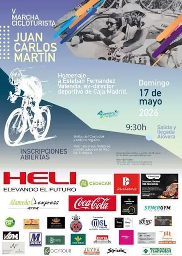 Cartel de la V Marcha Cicloturista Juan Carlos Martín, domingo 17 de mayo de 2026, salida y llegada en Alovera a las 9:30
